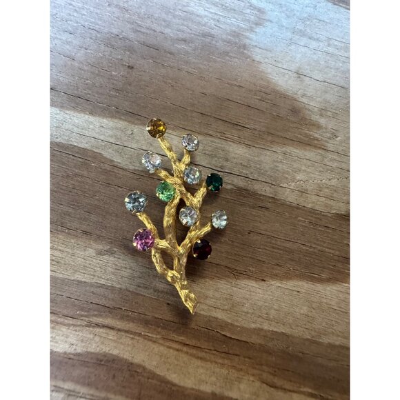 Van Dell Jewelry - Van Dell Brooch Women 2" 12K Gold Filled Rhinestone Spray Multicolor Vintage Pin